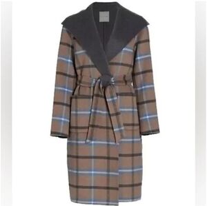 NWT ELIE TAHARI $475 silk Wool Plaid‎ Coat brown